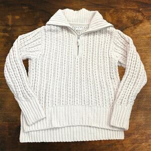 Aerie Cable Car Quarter Zip Oversized Sweater | Ivory | Size XS